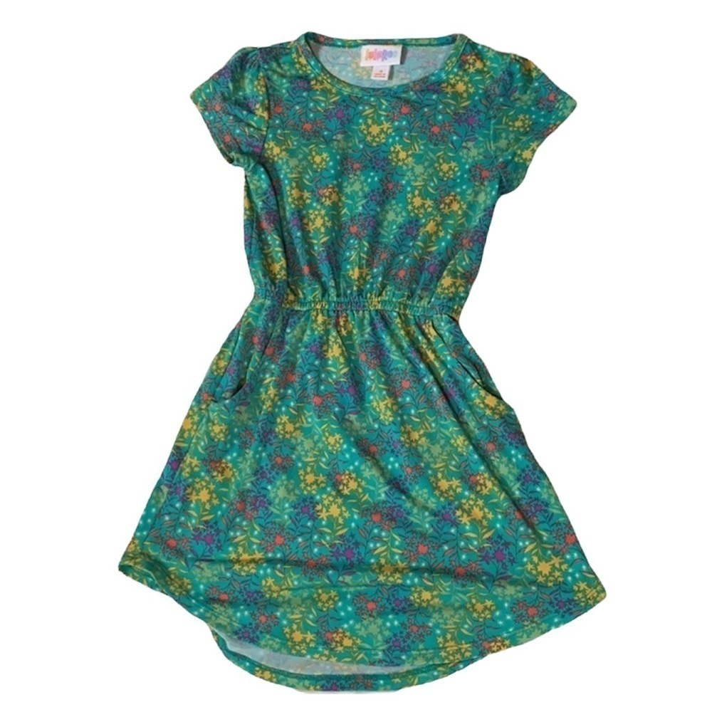 Lularoe Mae dress Green with multicolor floral print Cap sleeves Size 4